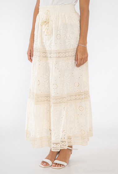 Wholesaler Alina - Drawstring Perforated Embroidered Skirt