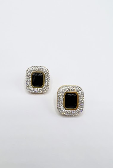 Wholesaler Aliya Bijoux - Rectangle earring with rhinestones