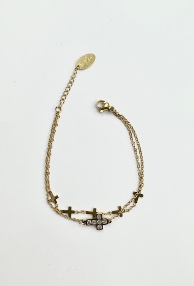 Grossiste Aliya Bijoux - Bracelet double chaine croix