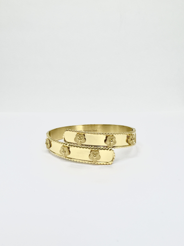 Wholesaler Aliya Bijoux - Golden crossed flower bangle bracelet