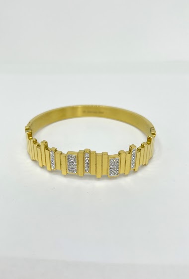 Grossiste Aliya Bijoux - Bracelet jonc rectangle irrégulier avec strass