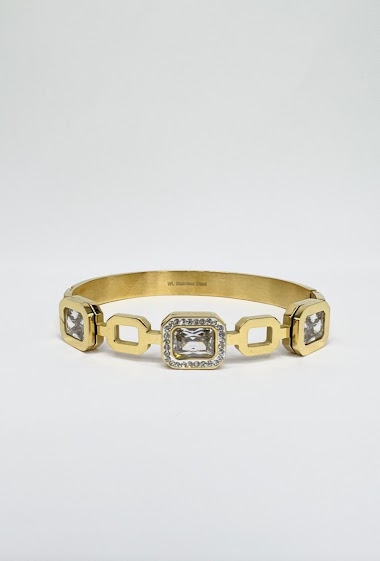 Wholesaler Aliya Bijoux - Wide bracelet with 3 continuous rhinestones