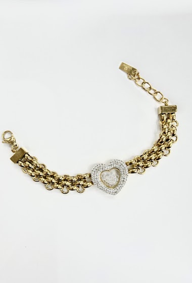 Grossiste Aliya Bijoux - Bracelet large coeur avec strass