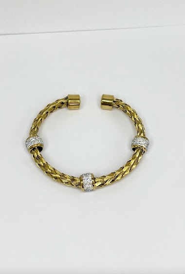 Grossiste Aliya Bijoux - Bracelet jonc ouvert avec 3 perles en strass