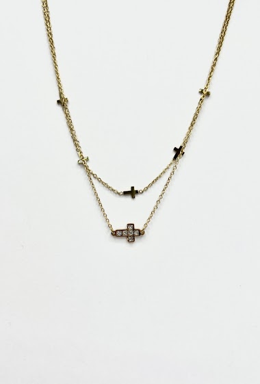 Grossiste Aliya Bijoux - Collier double chaine croix