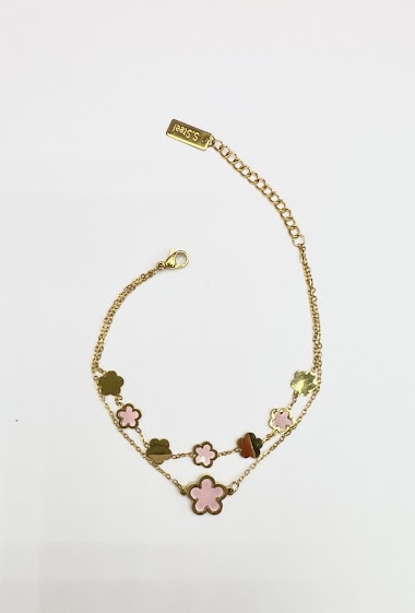 Grossiste Aliya Bijoux - Bracelet double chaine fleur coloré