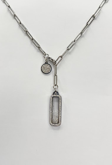 Wholesaler Aliya Bijoux - Pendant necklace with circle and rectangle