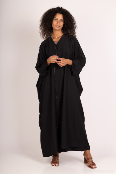 Wholesaler ALYA - Black Elegance Dubai Abaya with Rhinestone Ornaments