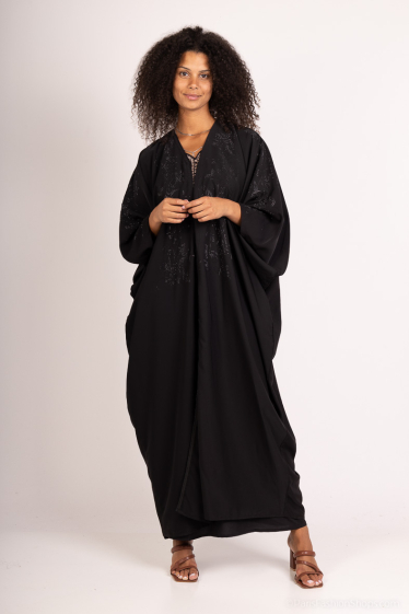 Großhändler ALYA - Schwarze Eleganz Dubai Abaya mit Strassverzierungen