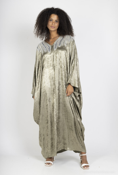 Grossiste ALYA - Robe Abaya Ample avec perlage nacré sur le col