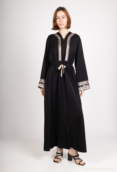 Mayorista ALYA - Vestido abaya con bordado detallado en cremallera y mangas.