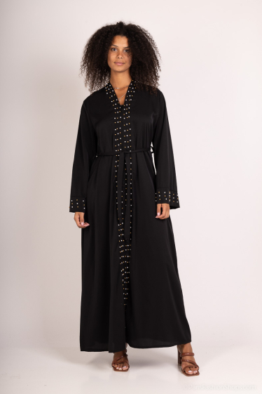 Mayorista ALYA - Vestido abaya con cremallera y pedrería a lo largo