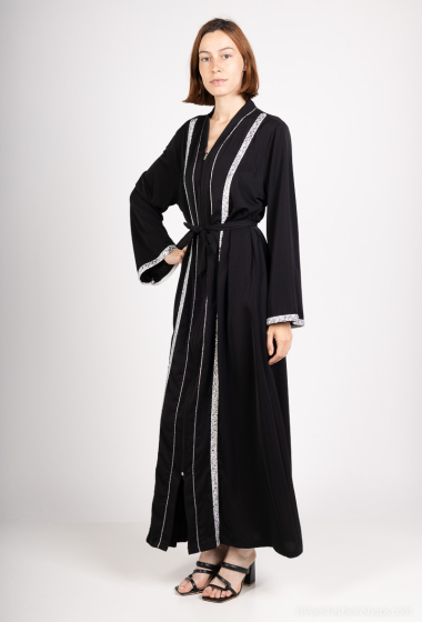 Mayorista ALYA - Elegante vestido abaya con banda plateada brillante