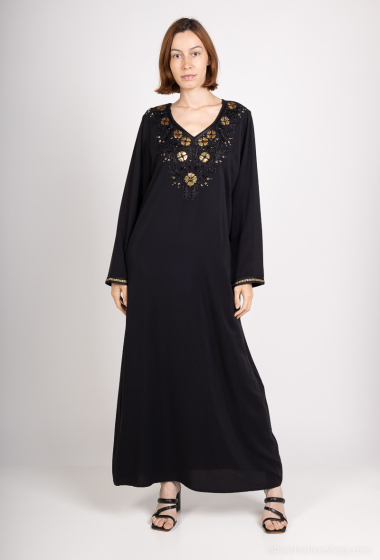 Wholesaler ALYA - Maison Moderne Abaya Dress with Embroidery on Collar and Sleeves