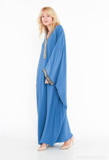 Wholesaler ALYRA - ABAYA - Abaya dress bat sleeves edged gold