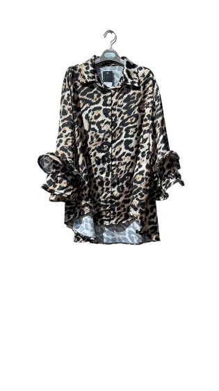 Wholesaler Amy&Clo - Leopard print shirt with voluminous sleeves