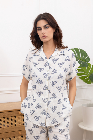 Wholesaler Amy&Clo - Short-sleeved ethnic print shirt