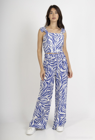 Wholesaler Amy&Clo - Zebra print tie top and wide leg pants set