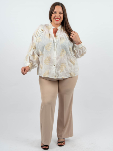Wholesaler Amy&Clo Grande Taille - Gold leaf embroidery mandarin collar shirt