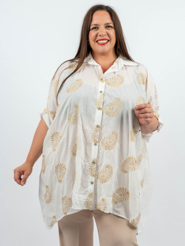 Wholesaler Amy&Clo Grande Taille - Short sleeve gold embroidery shirt