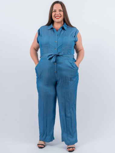 Großhändler Amy&Clo - Plus-Size-Jumpsuit aus Tencel mit Knöpfen zum Binden
