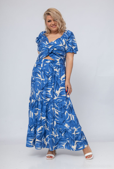Wholesaler Amy&Clo - Plus size Leaf print crop top and long skirt set