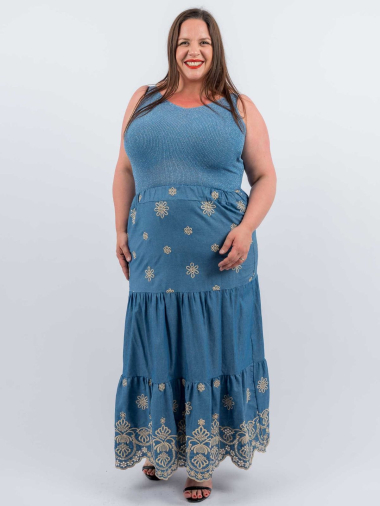 Wholesaler Amy&Clo - Plus size Long embroidered tencel skirt