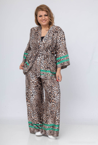 Großhändler Amy&Clo - Kimono aus Satin mit Leopardenmuster
