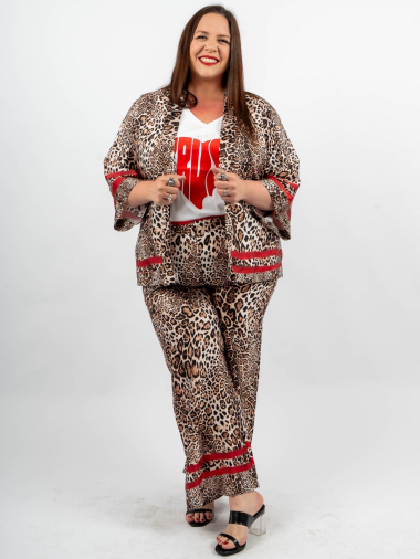 Grossiste Amy&Clo Grande Taille - Kimono satiné léopard