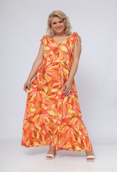 Großhändler Amy&Clo - Maxilanges, geknöpftes Kleid in Übergröße mit Blättermuster