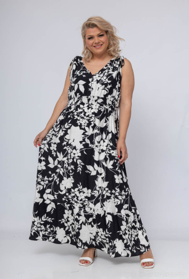 Grossiste Amy&Clo - Plus size Maxi-longue robe boutonnée imprimé floral
