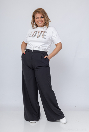 Grossiste Amy&Clo - Plus size Pantalon habillé à bande contrastante