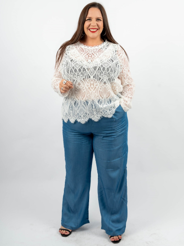 Grossiste Amy&Clo - Plus size Pantalon large avec poches en tencel