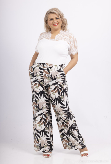 Großhändler Amy&Clo - Lange, fließende Hose mit tropischem Print in Übergröße
