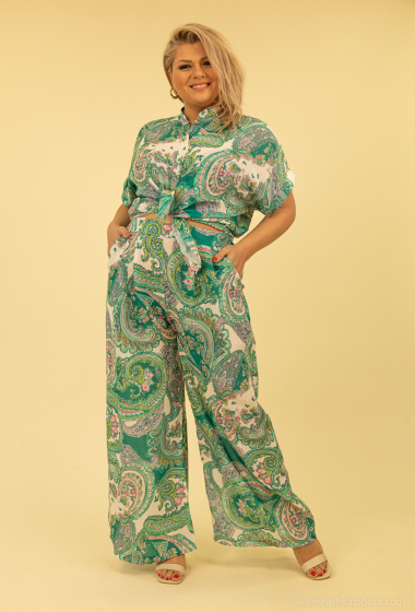 Grossiste Amy&Clo Grande Taille - Pantalon palazzo en coton lin