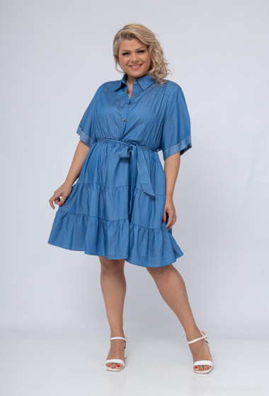 Wholesaler Amy&Clo - Plus size Short buttoned shirt dress with tie in tencel