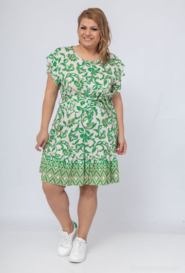Großhändler Amy&Clo - Kurzes Kleid mit Barock-Print in Übergröße zum Binden