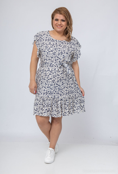 Wholesaler Amy&Clo - Plus size Short floral print dress to tie