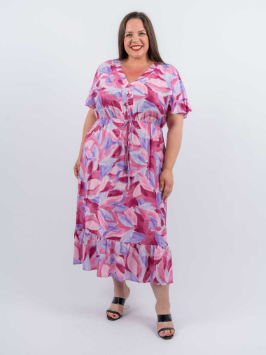 Wholesaler Amy&Clo - Plus size Leaf print buttoned maxi dress