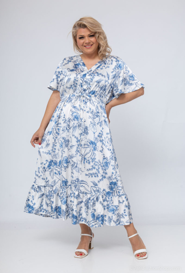 Wholesaler Amy&Clo - Plus size floral print buttoned maxi dress