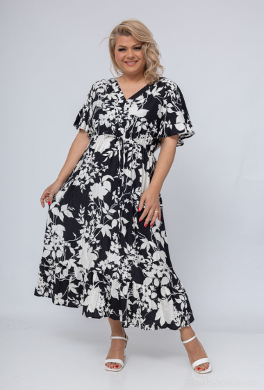 Wholesaler Amy&Clo - Plus size floral print buttoned maxi dress