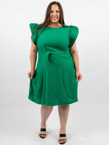 Wholesaler Amy&Clo - Plus size midi dress with short voluminous ruffle sleeves