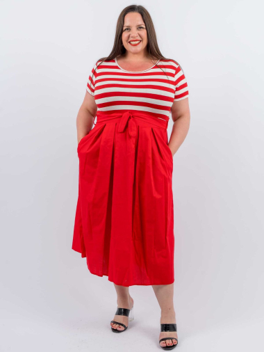 Grossiste Amy&Clo - Plus size Robe midi bi-matière style marinière