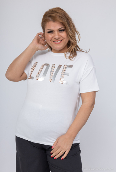 Großhändler Amy&Clo Grande Taille - Übergroßes silbernes T-Shirt mit Leopardenmuster „LOVE“.