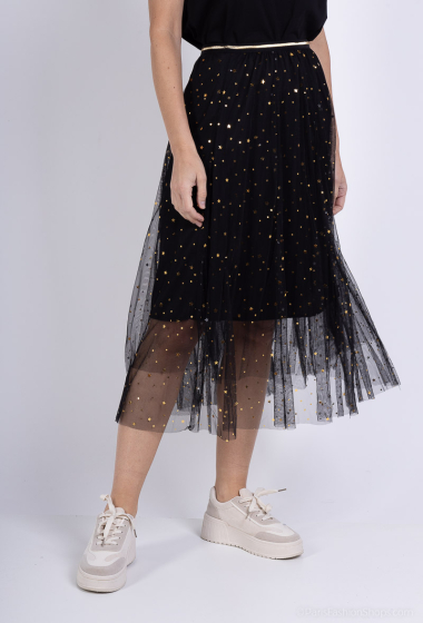 Wholesaler Amy&Clo - Mid-length pleated tulle skirt with gold stars