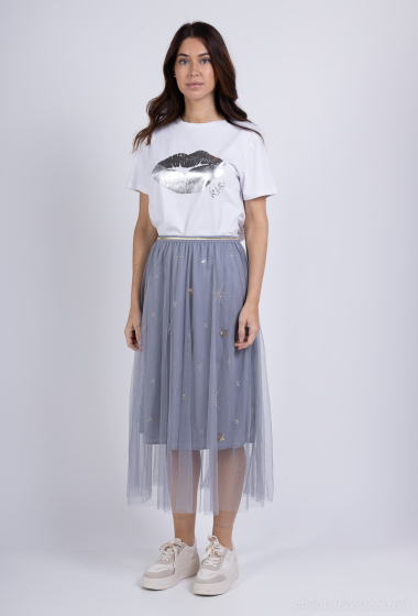 Wholesaler Amy&Clo - Mid-length tulle skirt with gold and silver details