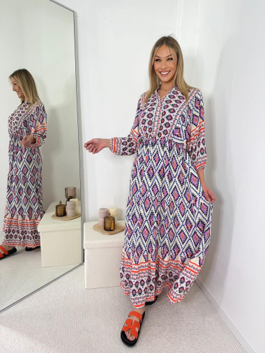 Wholesaler Amy&Clo - Long, loose maxi dress with geometric print