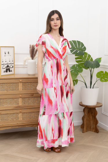 Grossiste Amy&Clo - Maxi robe portefeuille imprimé floral