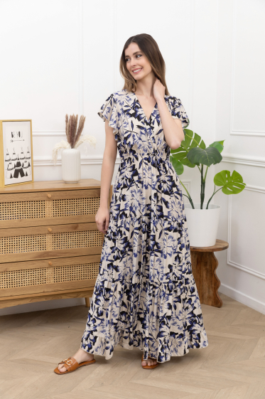 Wholesaler Amy&Clo - Floral Print Wrap Maxi Dress