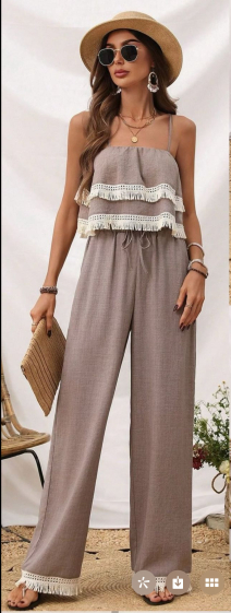 Wholesaler Amy&Clo - Wide pants with pompom